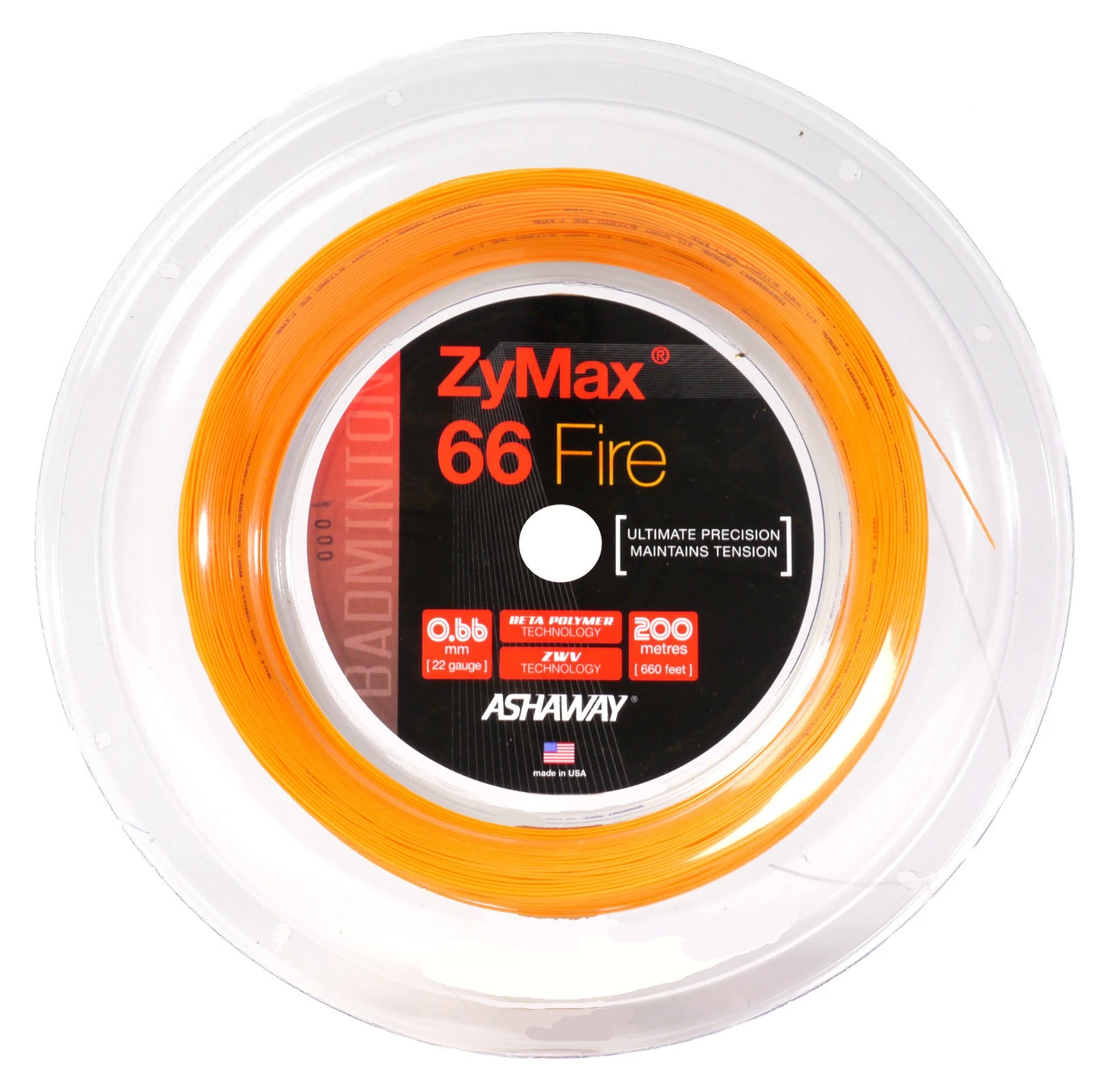Ashaway ZyMax 66 Fire 0.66mm Badminton 200M Reel -Sports Racket Store