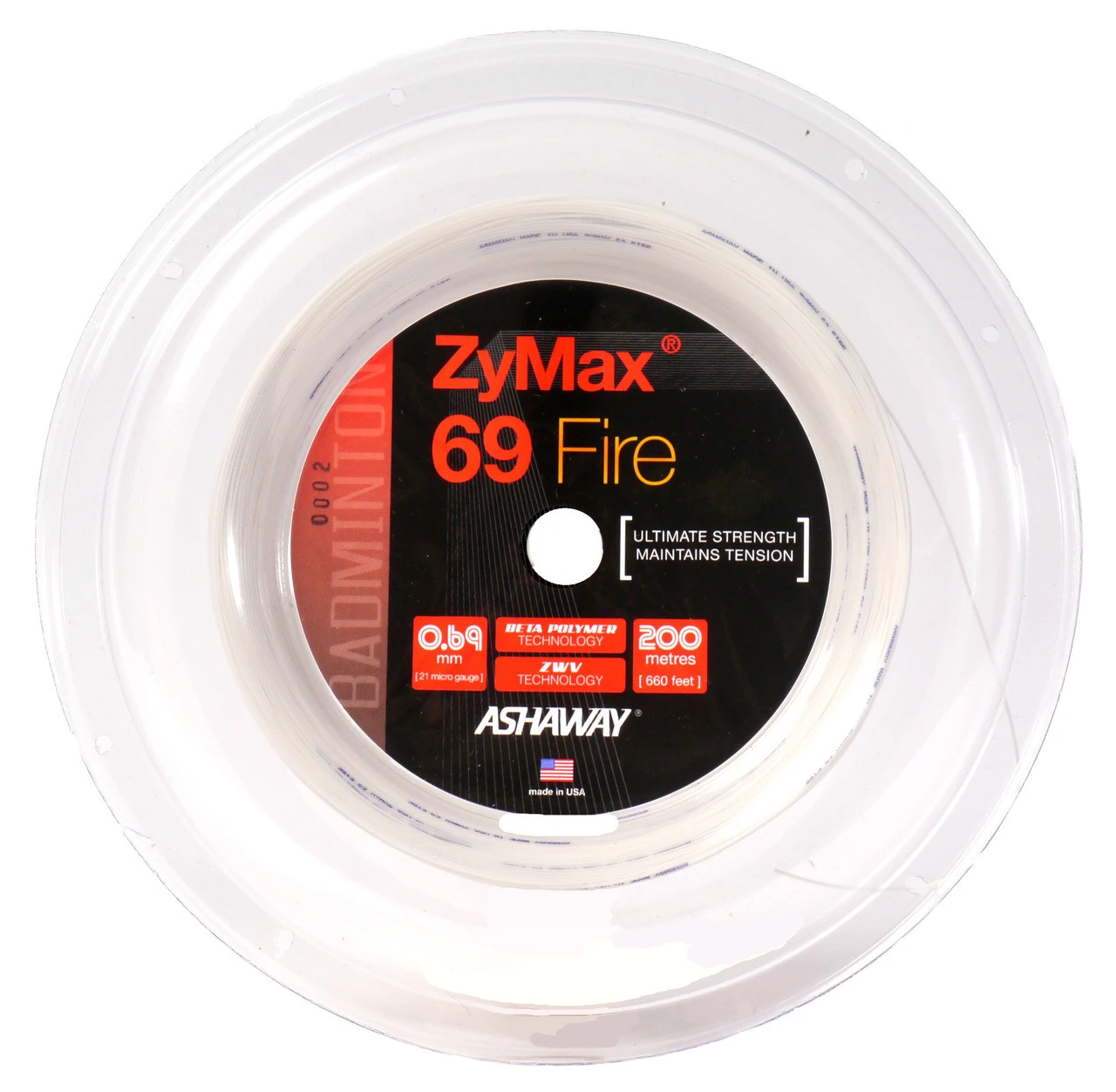 Ashaway ZyMax 69 Fire 0.69mm Badminton 200M Reel Ashaway ZyMax 69 Fire 0.69mm Badminton 200M Reel -Sports Racket Store
