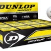 Dunlop Pro Double Yellow Dot WHITE Squash Balls 12 Pack